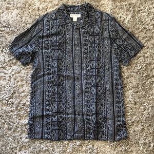 Short sleeve tribal design button down shirt
